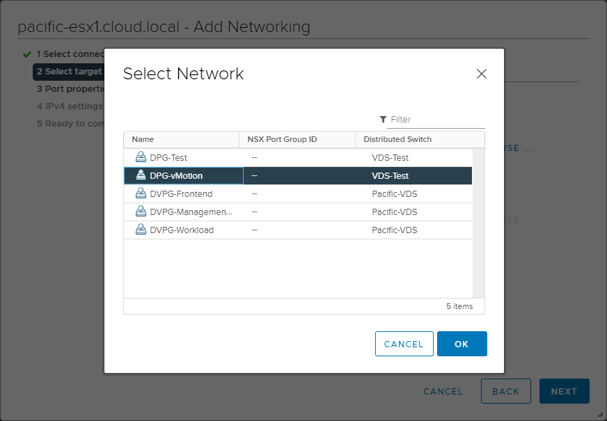 Select the port group to use for the VMkernel Network Adapter