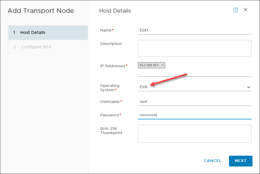 Adding a VMware NSX-T ESXi transport node