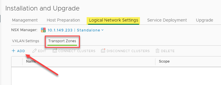 Beginning the process to create VMware NSX-V Transport Zones