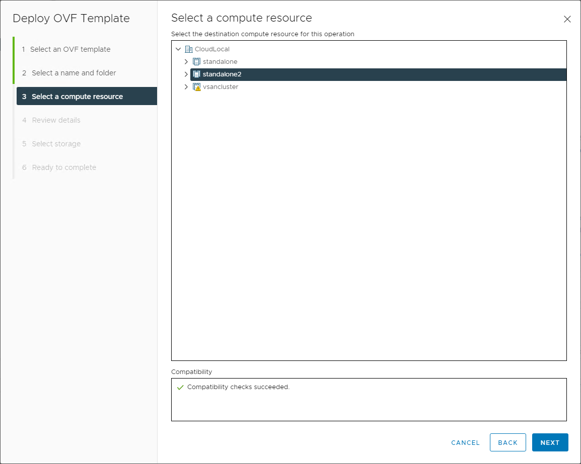 Choose the compute resource from your VMware vSphere datacenter