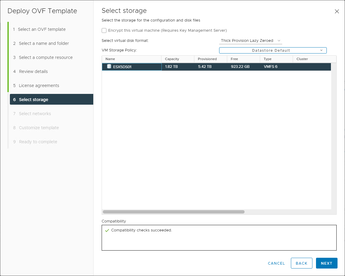 Choose the storage and disk policy