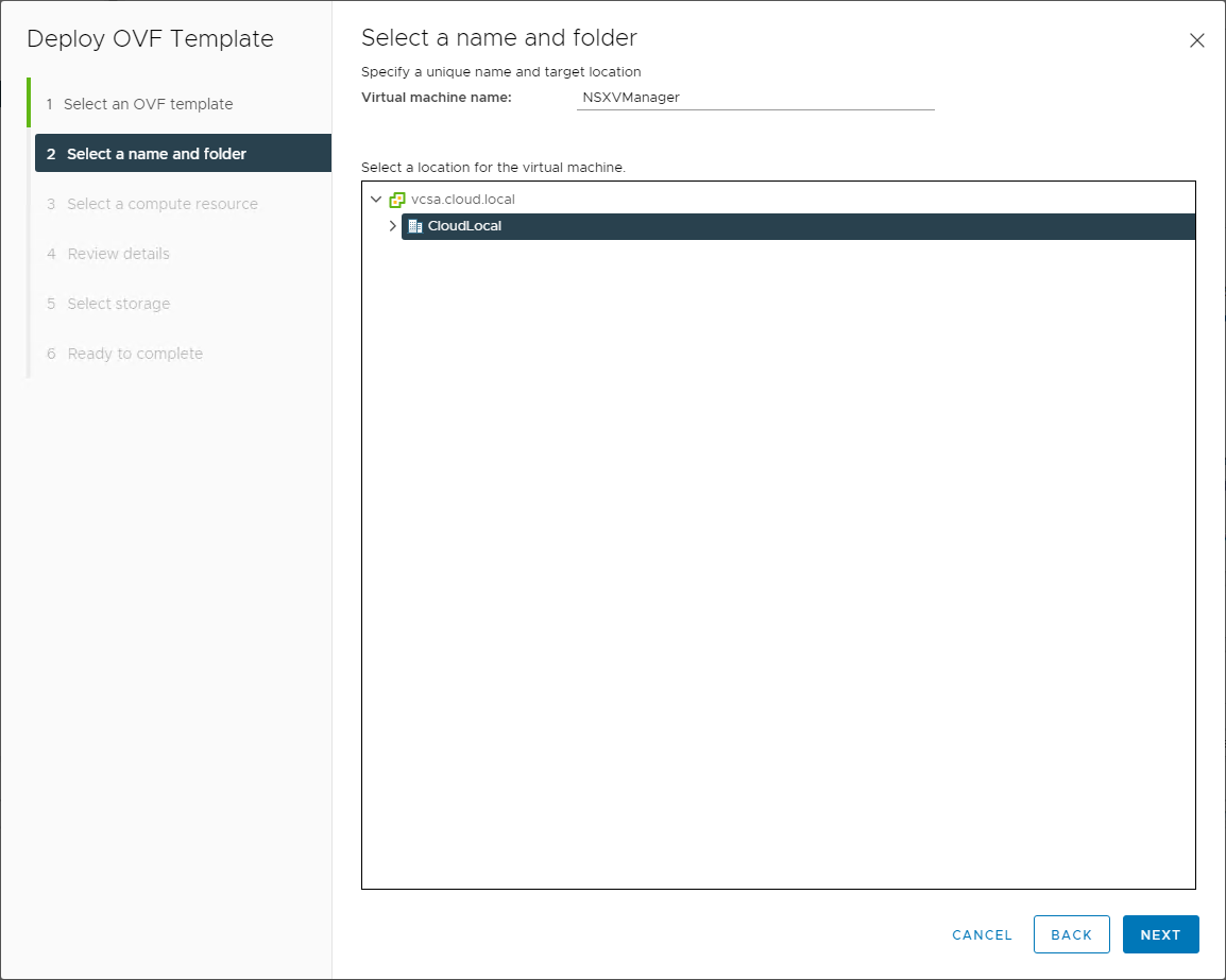 Choose the virtual machine name and folder