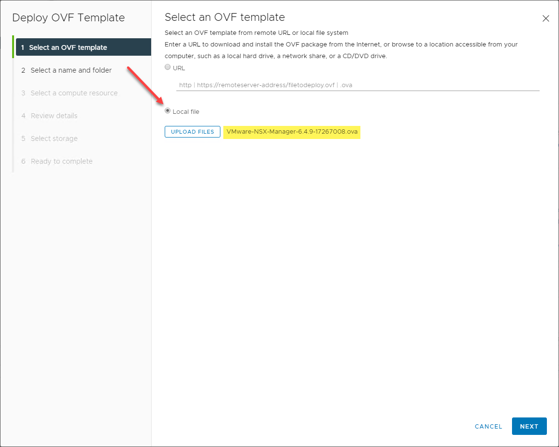 Choosing the NSX-V Manager OVA