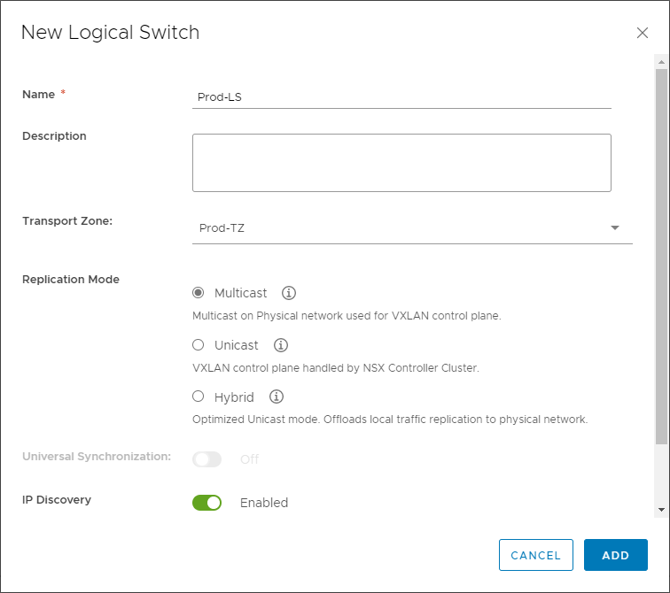 Configuring a new VMware NSX-V Logical Switch (VXLAN)