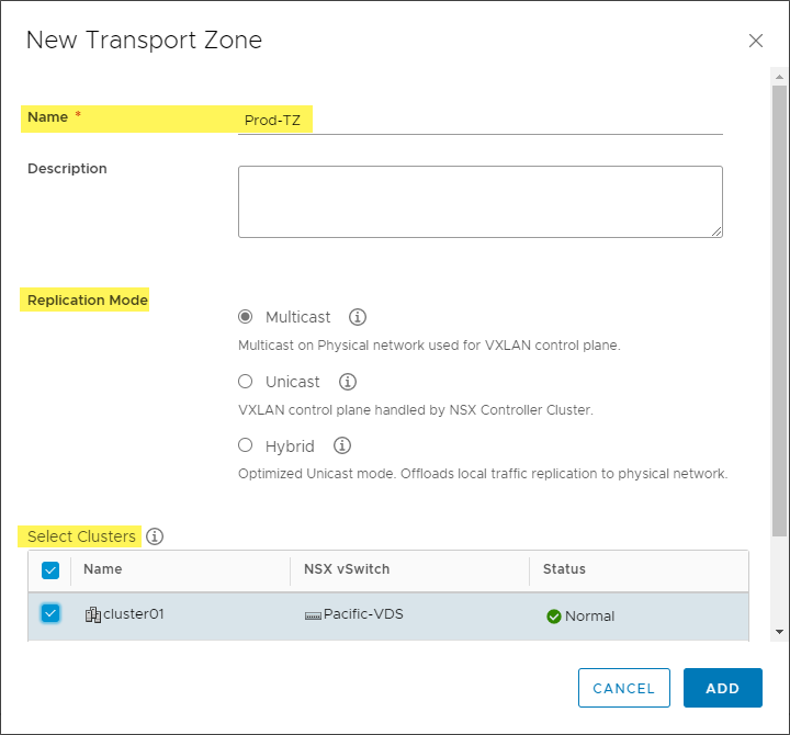 Creating a new Transport Zone