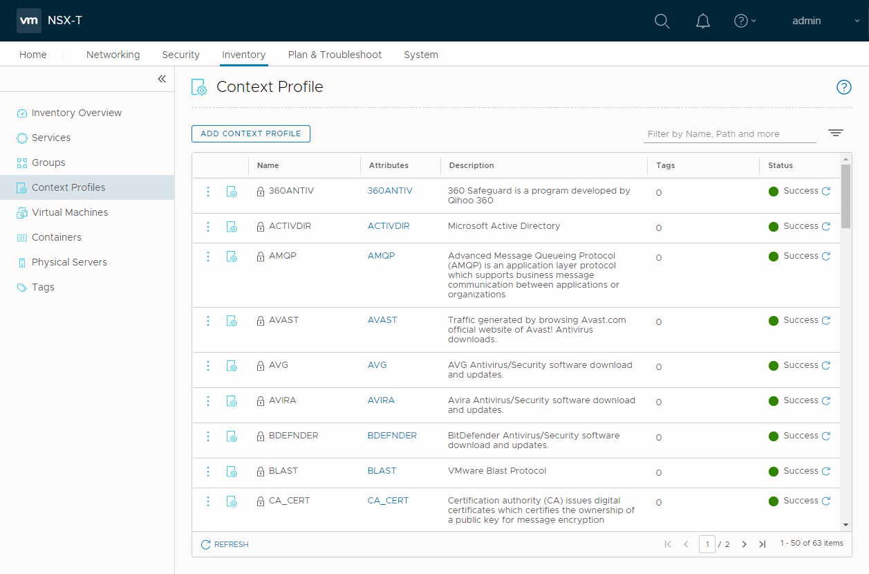 VMware NSX-T application context