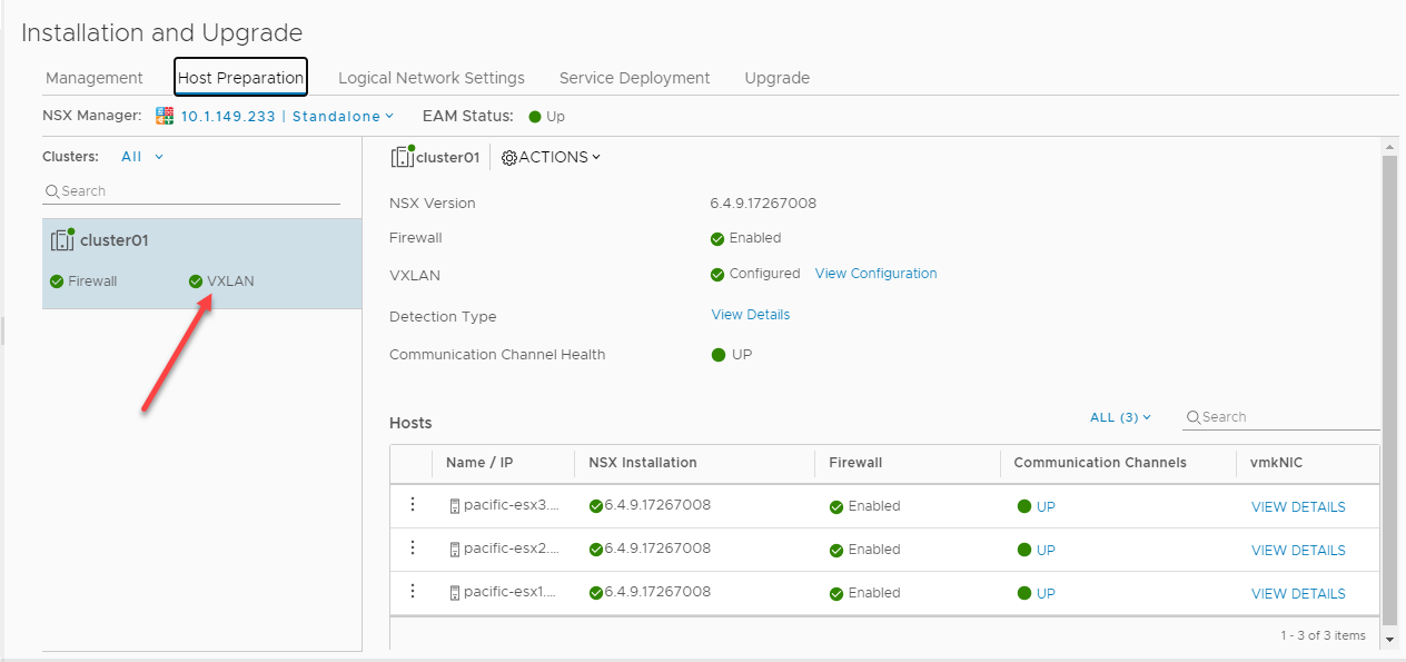 VXLAN VMware configuration completed