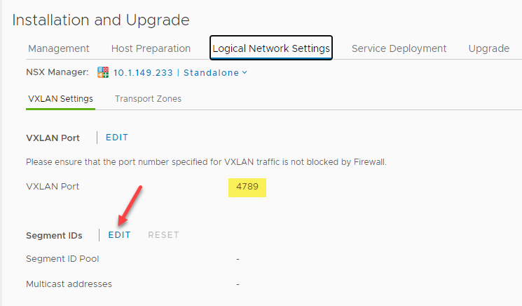 Verifying the VXLAN port and editing Segment IDs